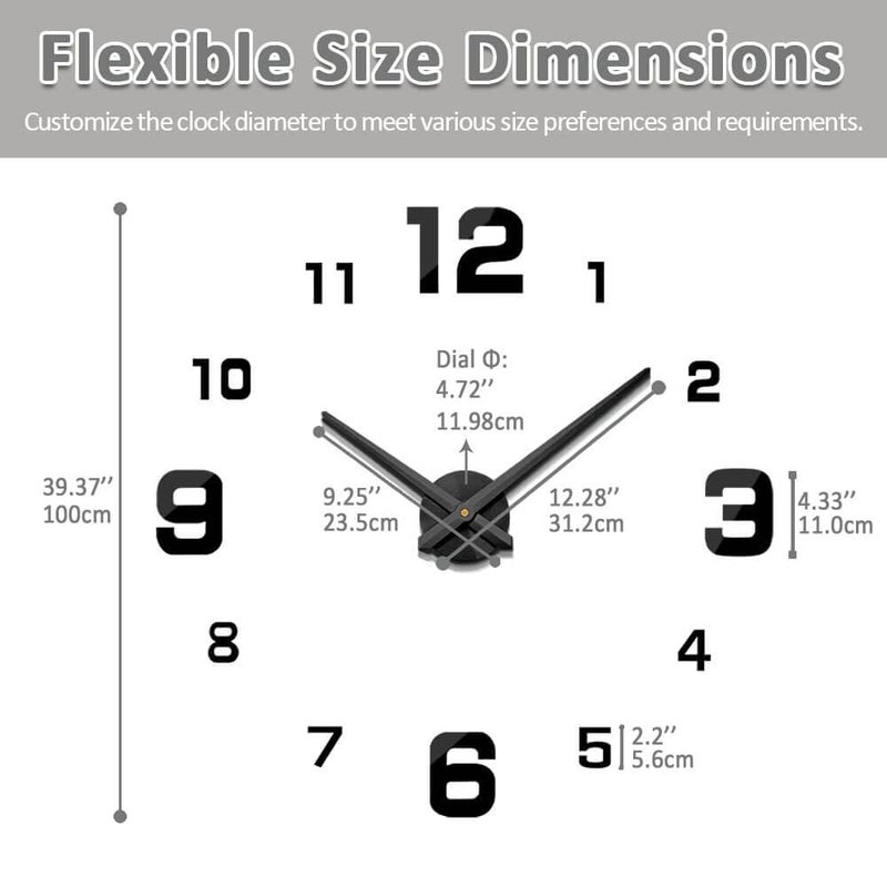 Mintime Modern Frameless DIY Wall Clock Large 3D Wall Watch Mirror Numbers for Home Office Decorations - Image 5